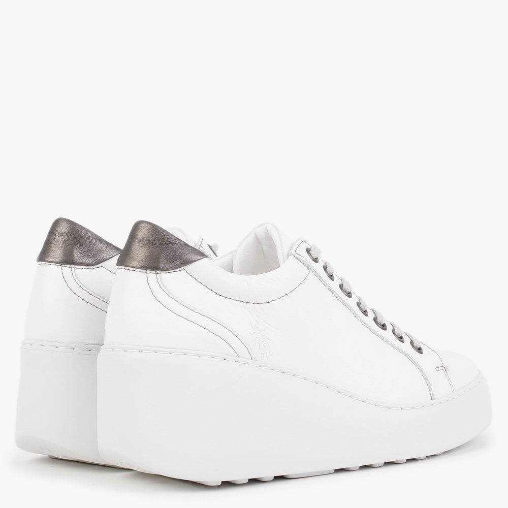 Dile White Leather Wedge Trainers