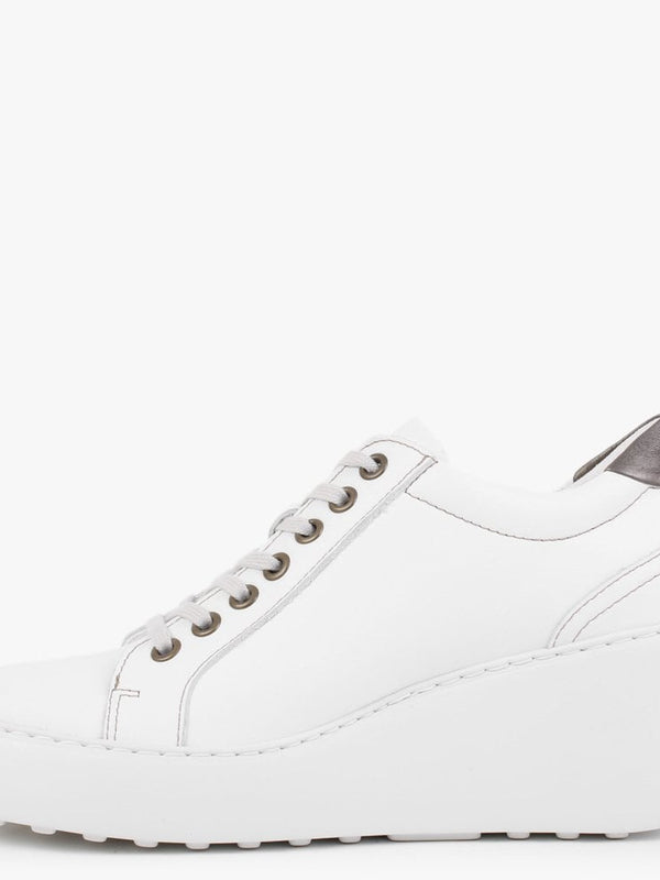 Dile White Leather Wedge Trainers
