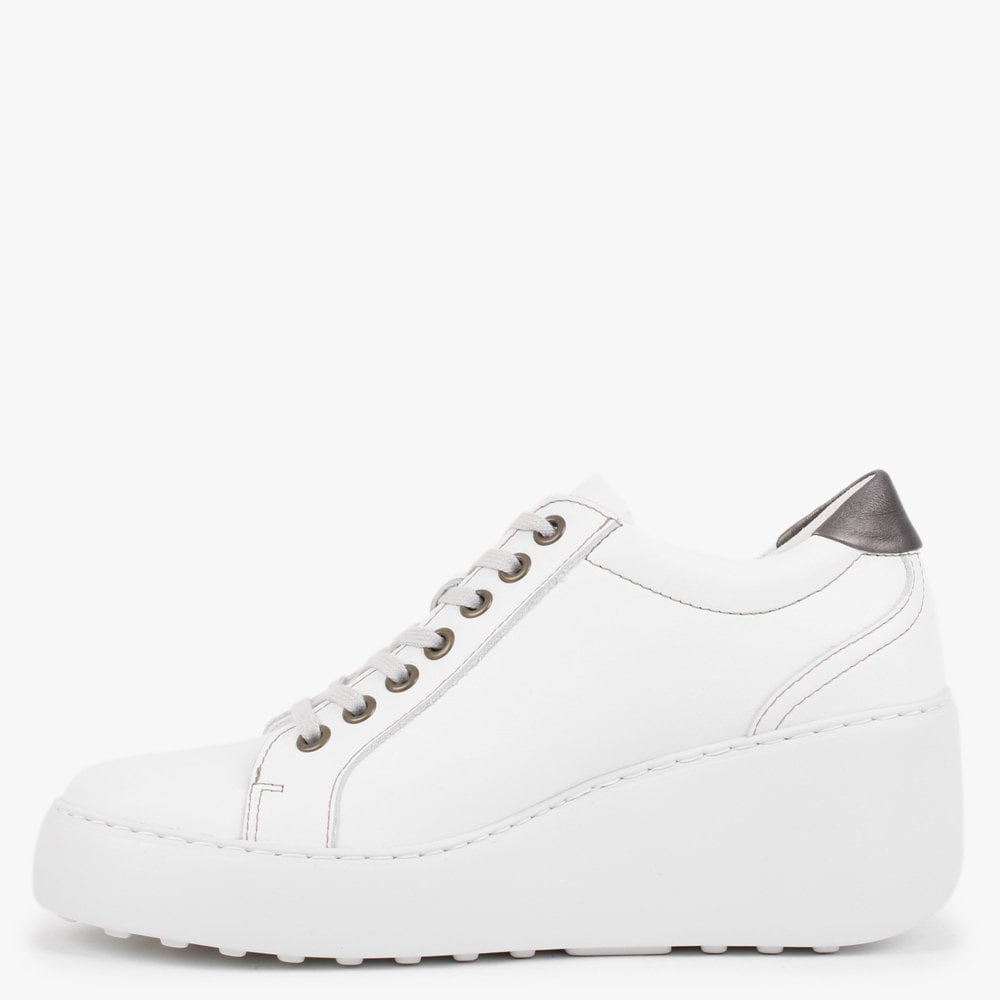 Dile White Leather Wedge Trainers