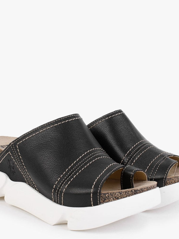 Sive Black Leather Toe Loop Mules