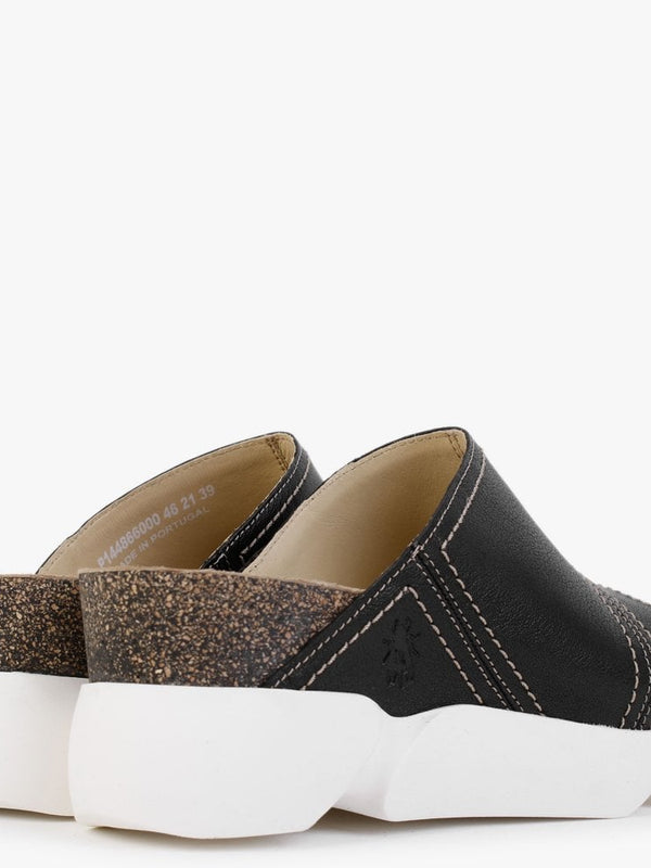 Sive Black Leather Toe Loop Mules