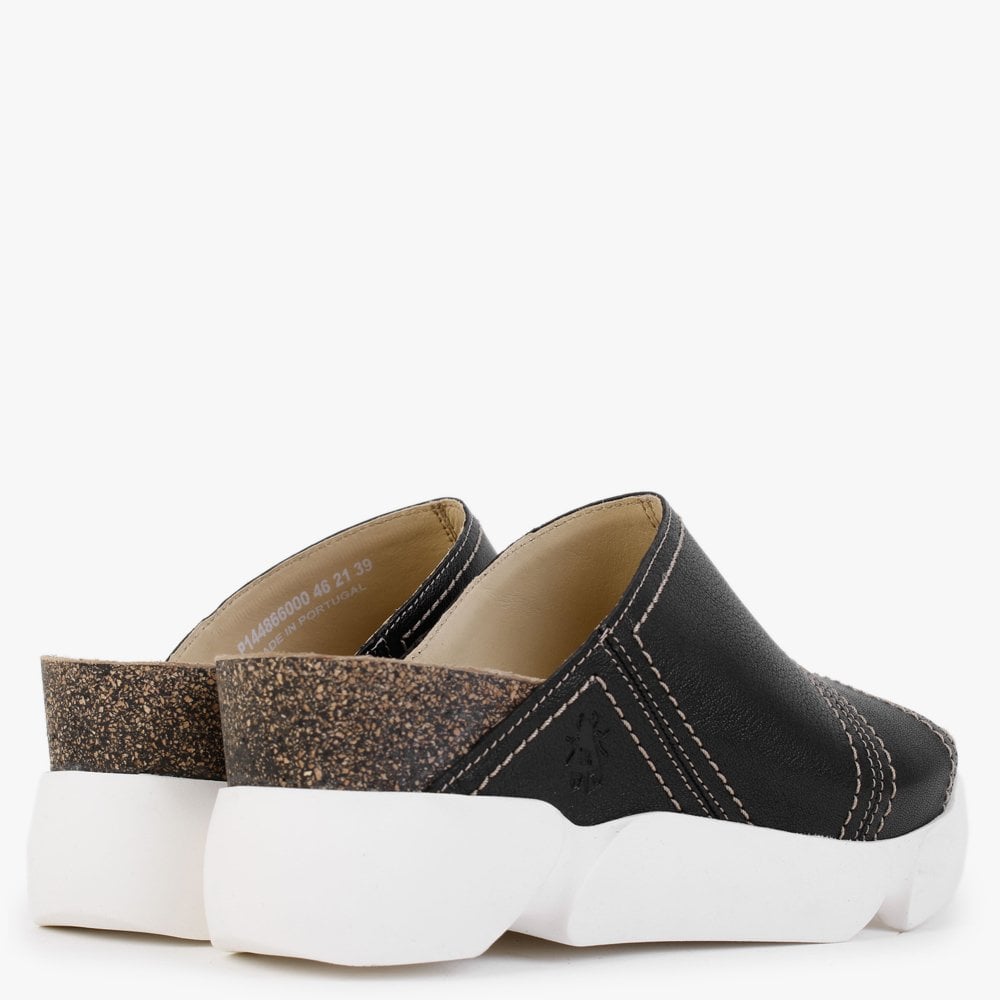 Sive Black Leather Toe Loop Mules