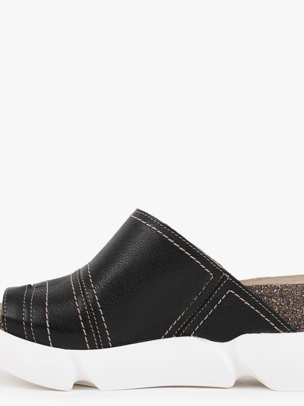 Sive Black Leather Toe Loop Mules