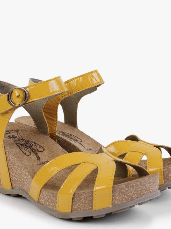 Geta Yellow Patent Leather Wedge Sandals