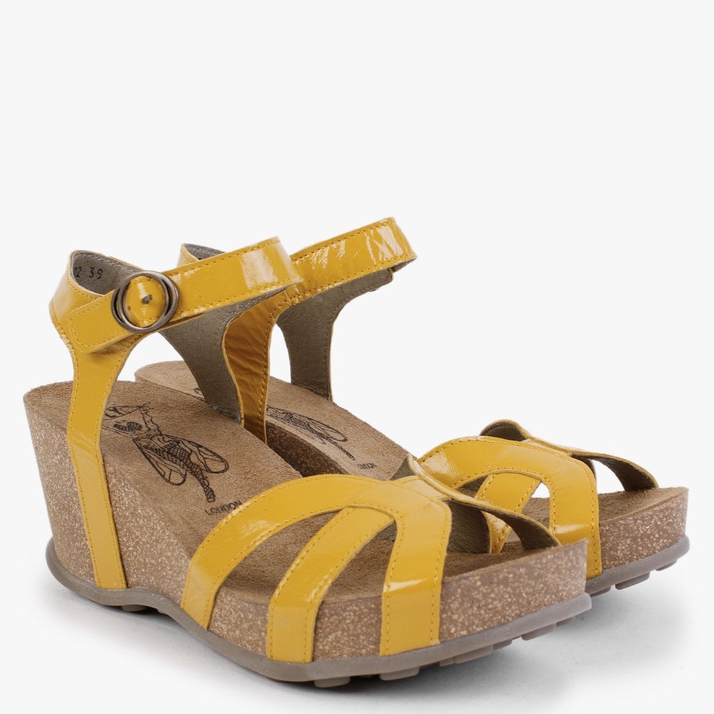 Geta Yellow Patent Leather Wedge Sandals