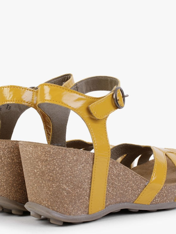 Geta Yellow Patent Leather Wedge Sandals