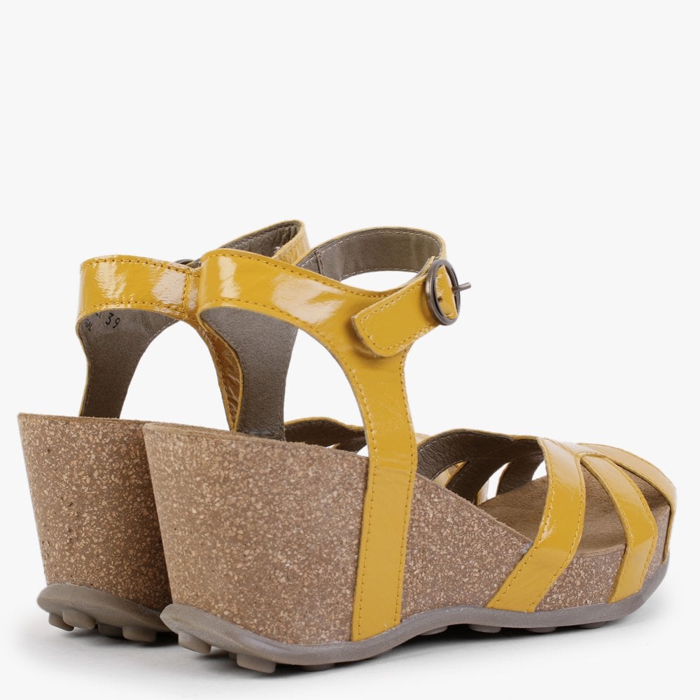 Geta Yellow Patent Leather Wedge Sandals