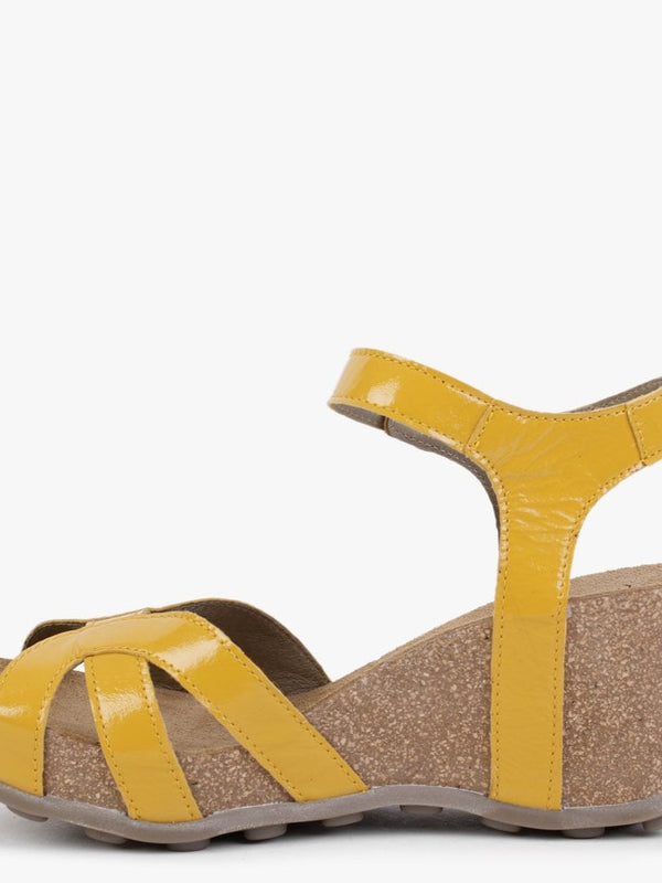 Geta Yellow Patent Leather Wedge Sandals