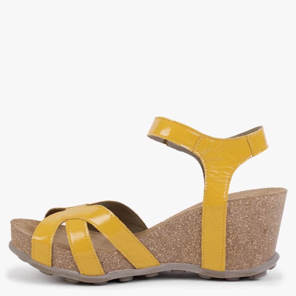 Geta Yellow Patent Leather Wedge Sandals
