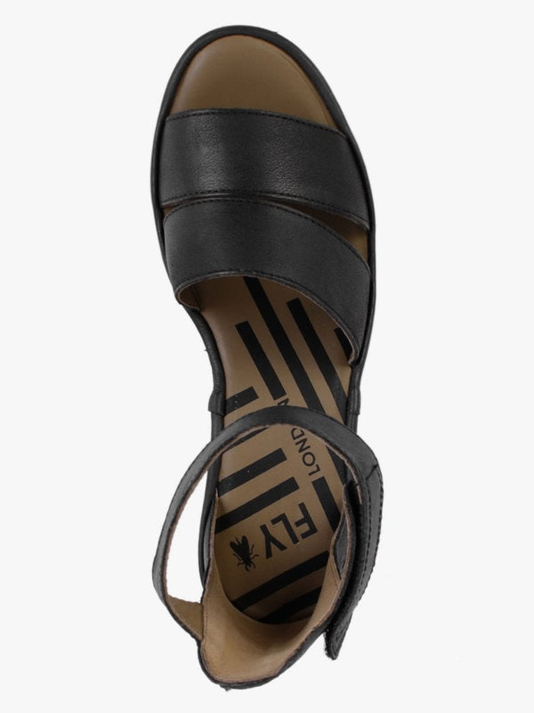 Bono Black Leather Low Wedge Sandals