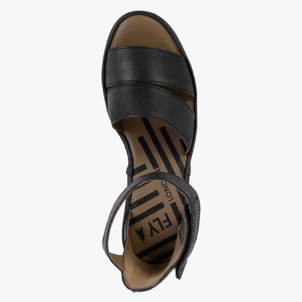 Bono Black Leather Low Wedge Sandals