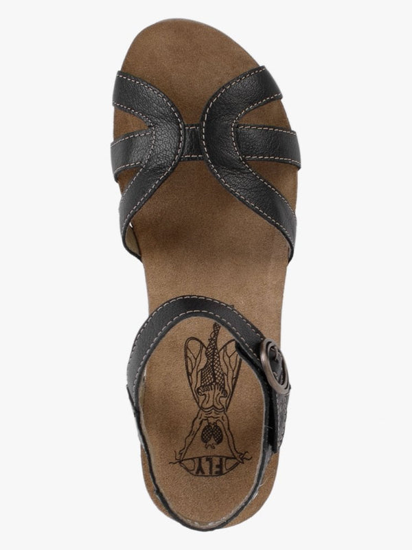 Geta Black Leather Wedge Sandals