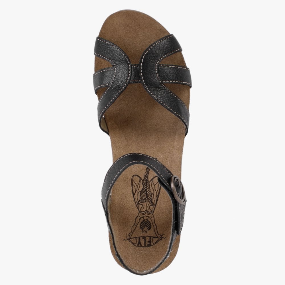 Geta Black Leather Wedge Sandals