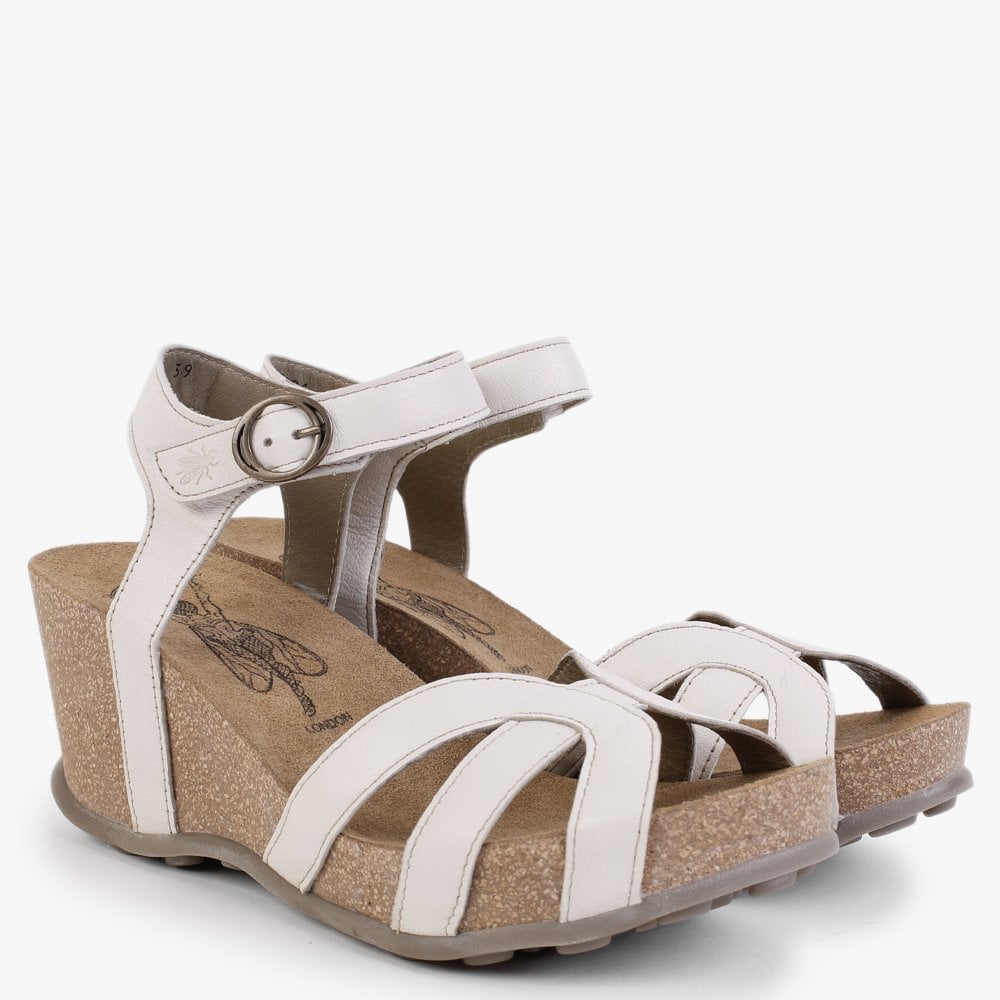 Geta Off White Leather Wedge Sandals