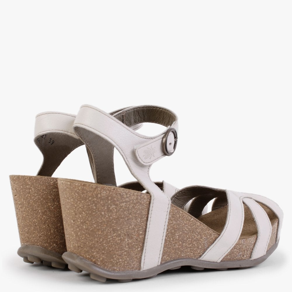 Geta Off White Leather Wedge Sandals