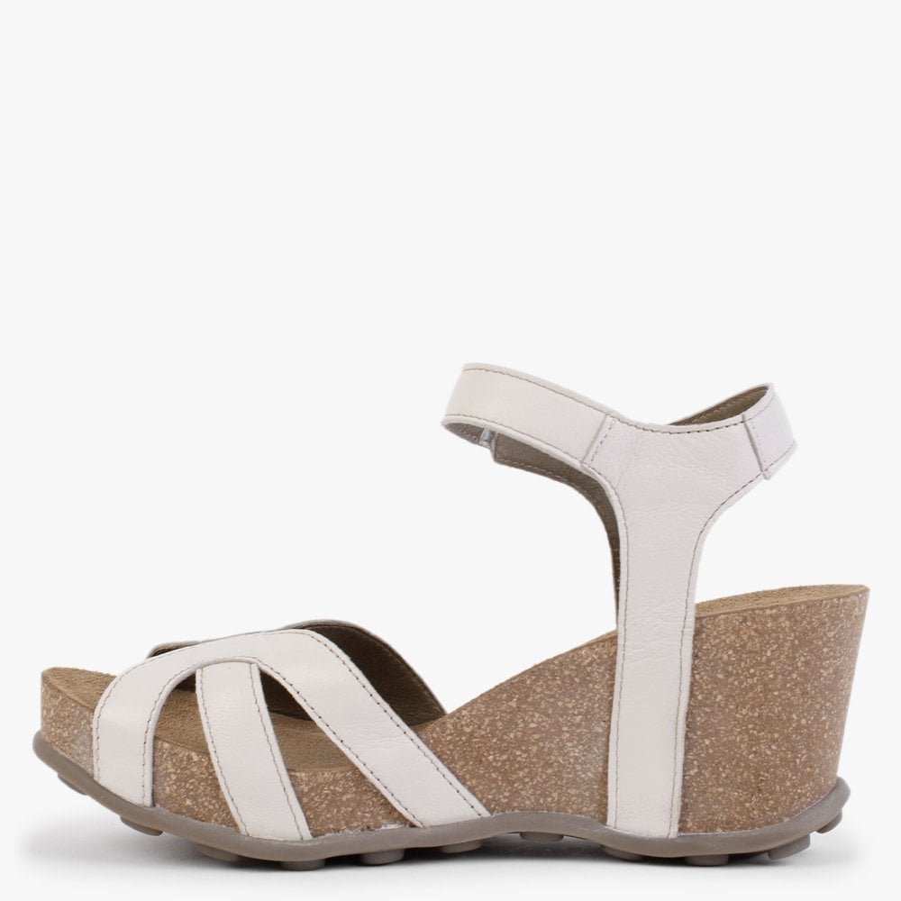 Geta Off White Leather Wedge Sandals