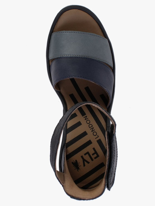 Bono Grey Slate Blue Black Leather Low Wedge Sandals