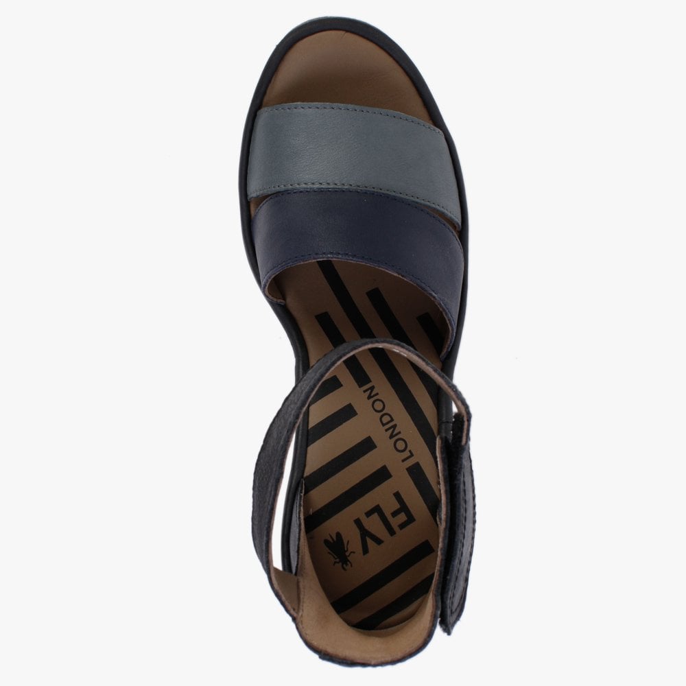 Bono Grey Slate Blue Black Leather Low Wedge Sandals
