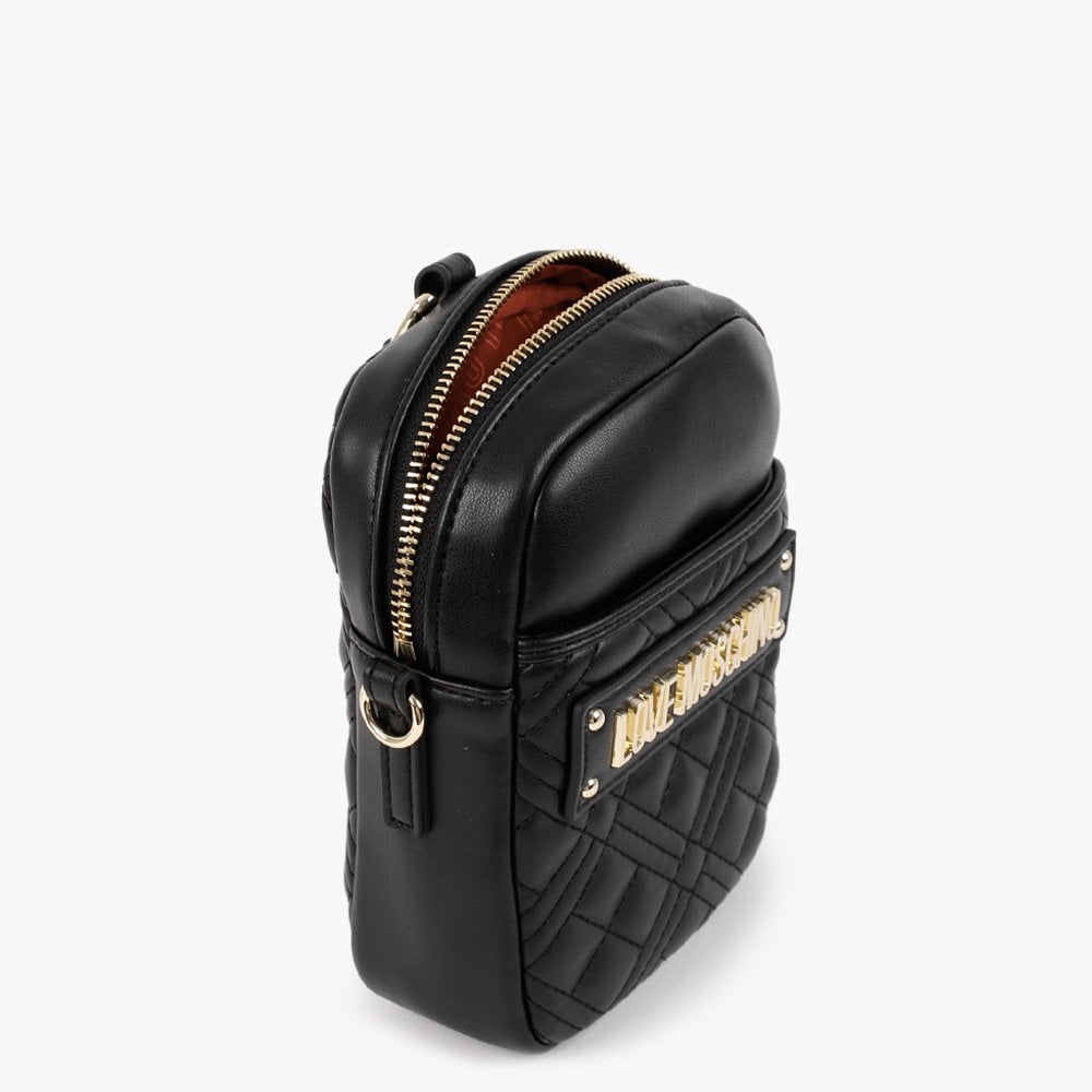 Diamond Quilted North South Black Cross-Body Bag