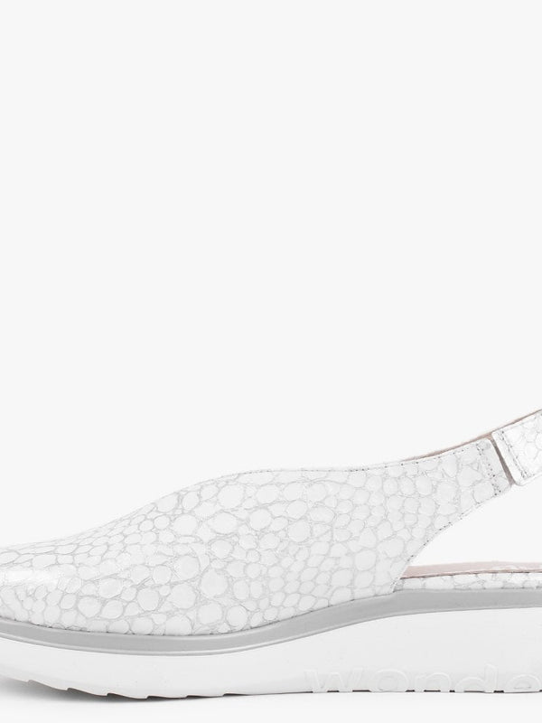 Melodic White Reptile Low Wedge Sling Back Shoes
