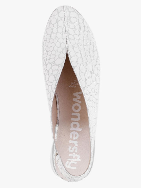Melodic White Reptile Low Wedge Sling Back Shoes