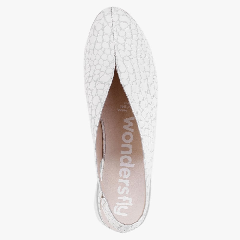 Melodic White Reptile Low Wedge Sling Back Shoes