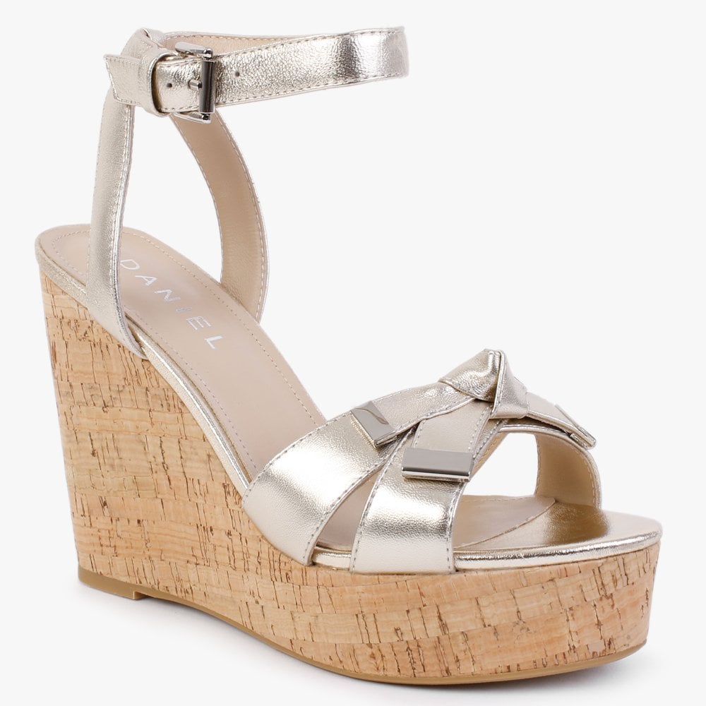 Sow Gold Leather Wedge Sandals