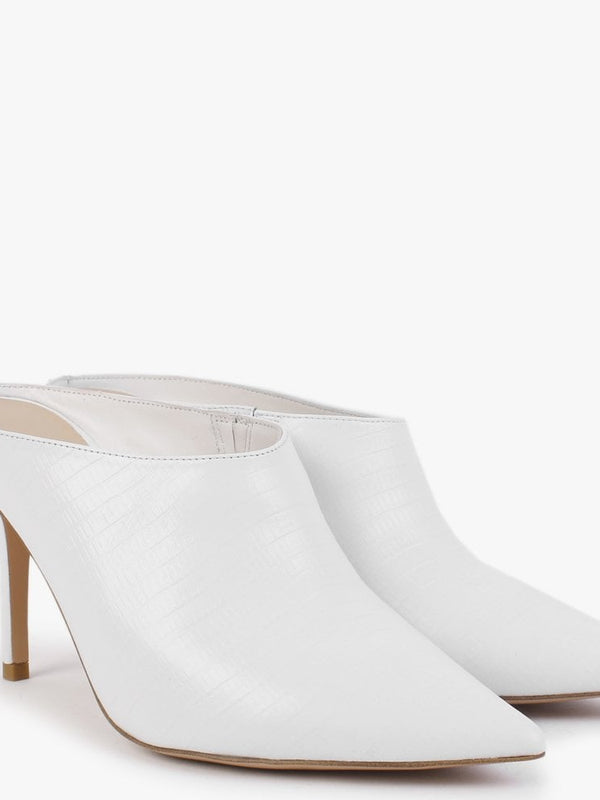 Elsie White Leather Reptile Heeled Mules