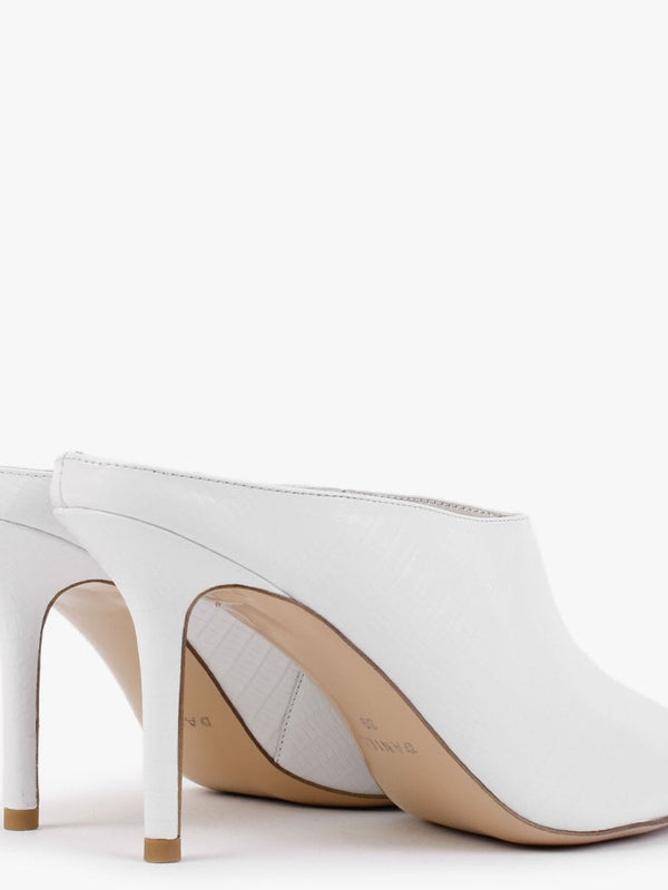 Elsie White Leather Reptile Heeled Mules