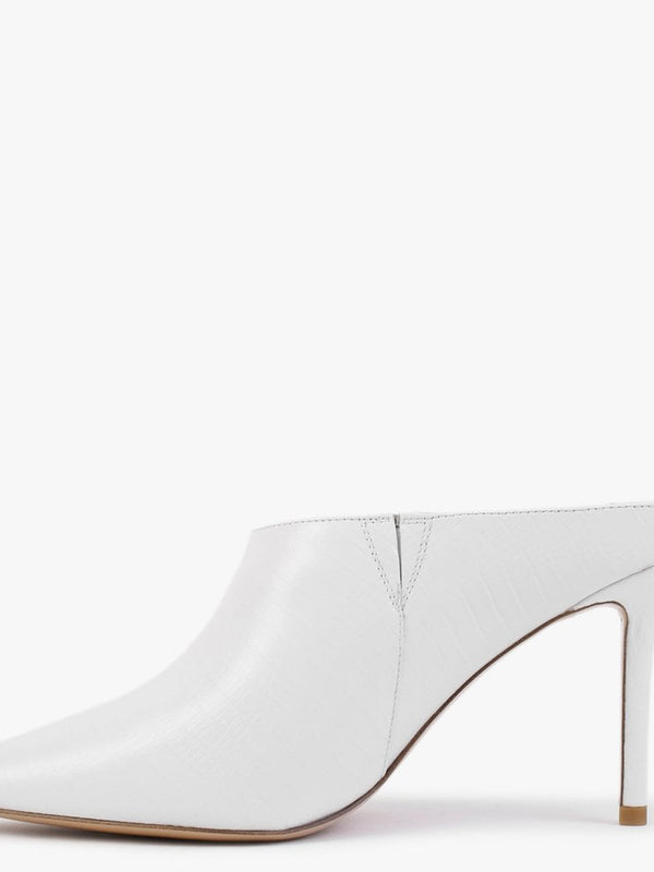 Elsie White Leather Reptile Heeled Mules