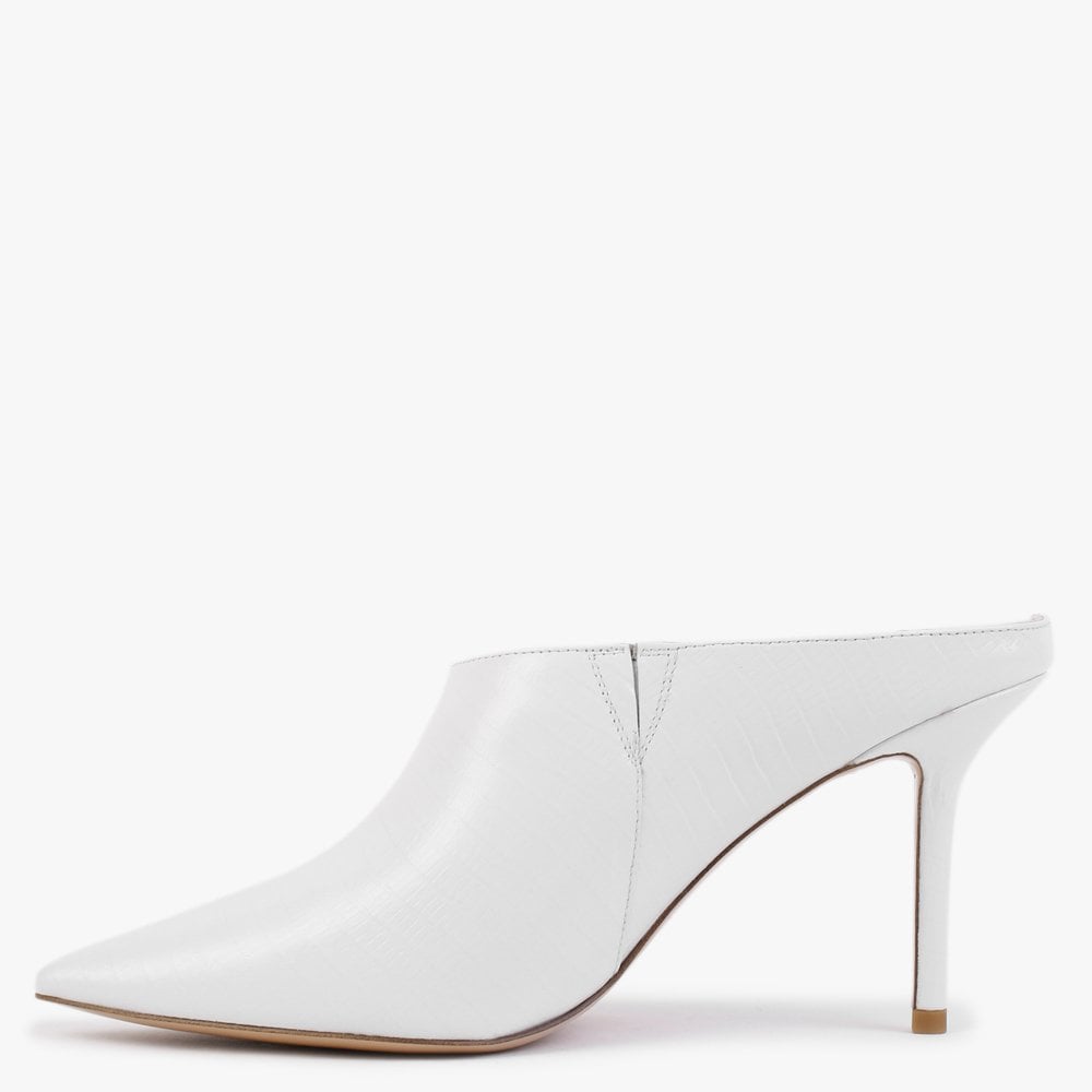 Elsie White Leather Reptile Heeled Mules