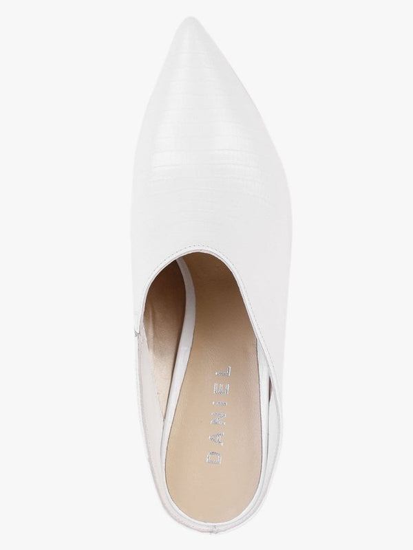 Elsie White Leather Reptile Heeled Mules