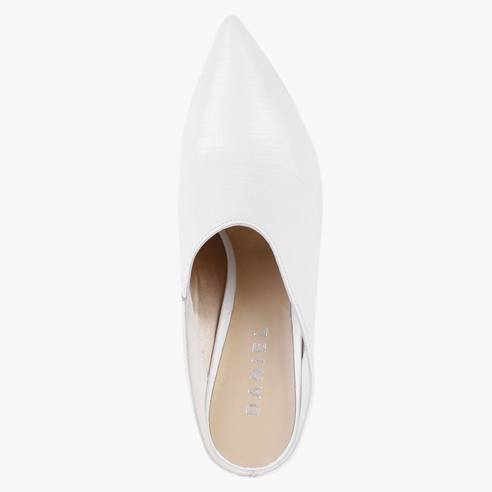 Elsie White Leather Reptile Heeled Mules