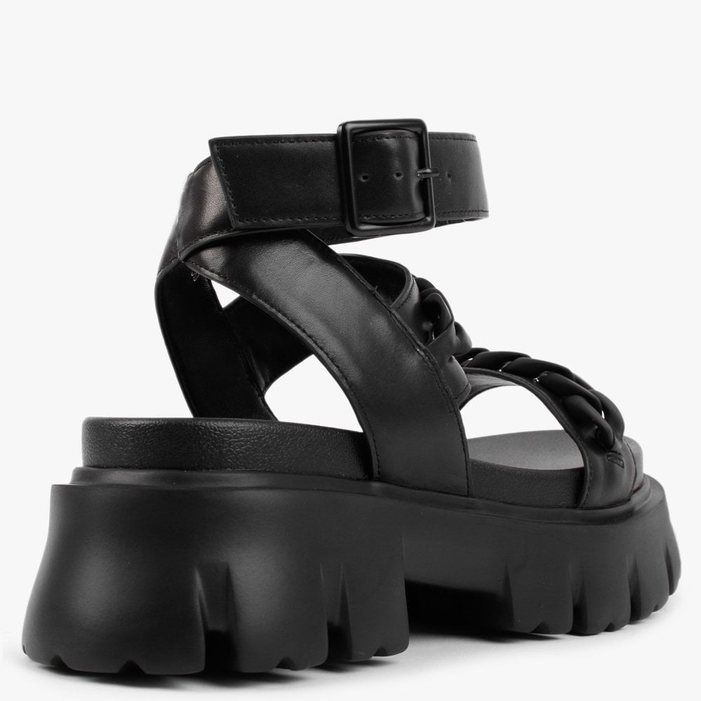 Sunky Black Leather Chunky Sandals