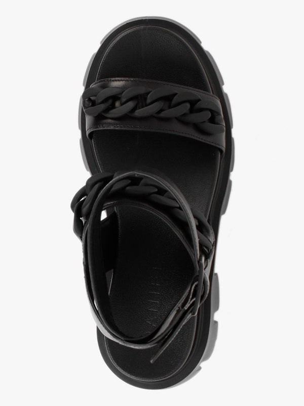 Sunky Black Leather Chunky Sandals