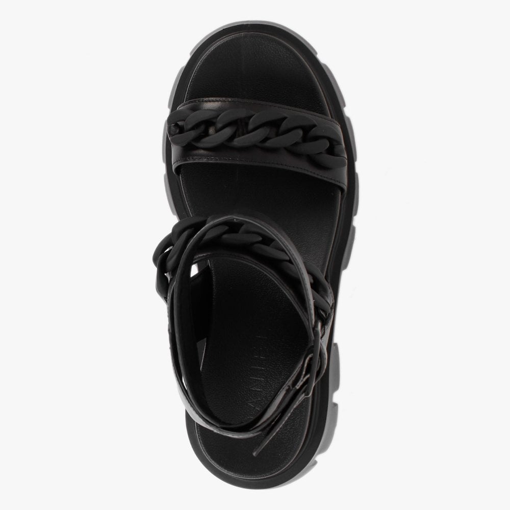 Sunky Black Leather Chunky Sandals