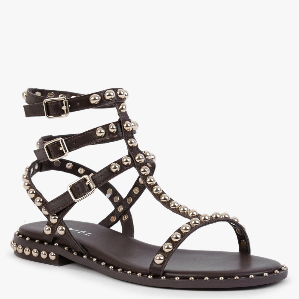 Eternal Brown Leather Studded Gladiator Sandals