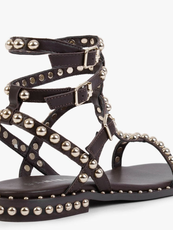 Eternal Brown Leather Studded Gladiator Sandals
