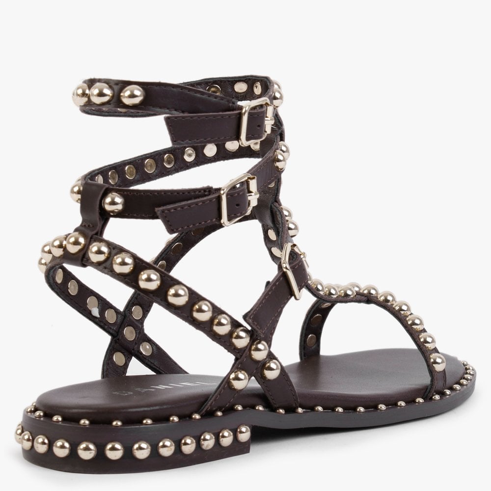 Eternal Brown Leather Studded Gladiator Sandals
