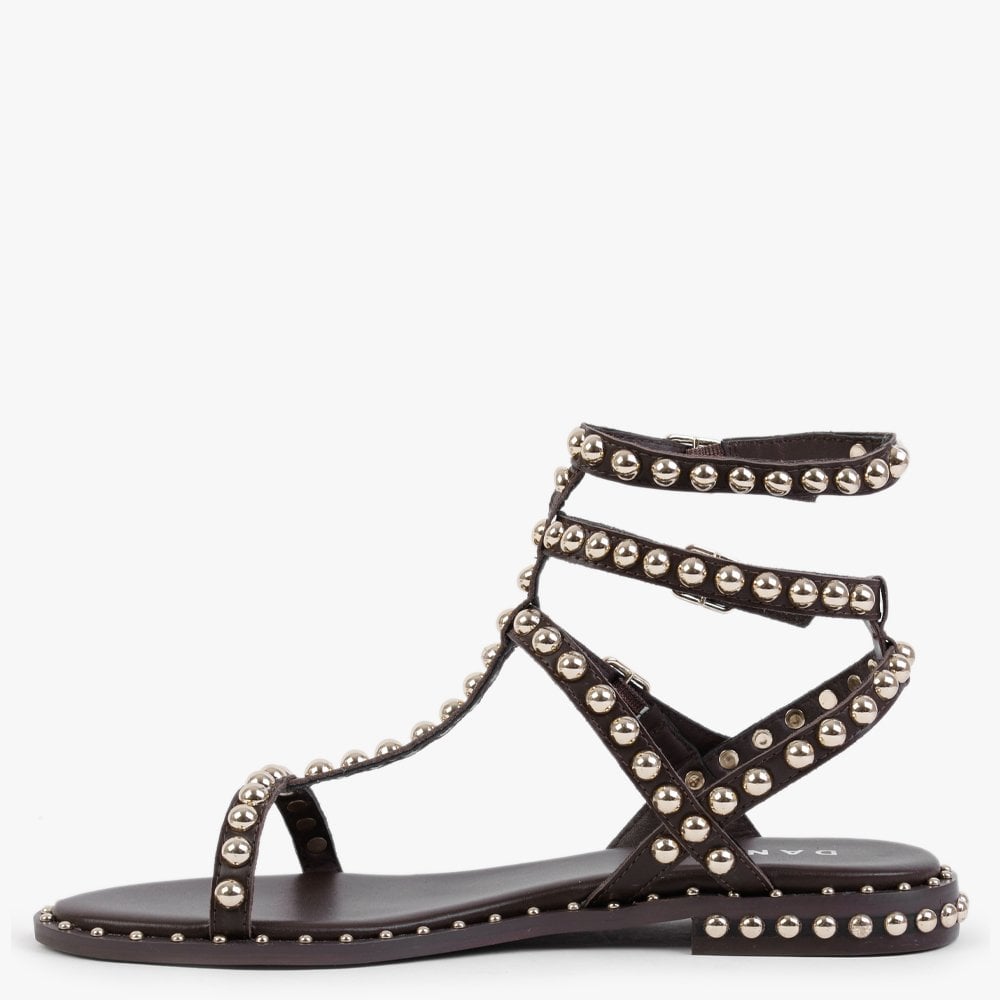 Eternal Brown Leather Studded Gladiator Sandals