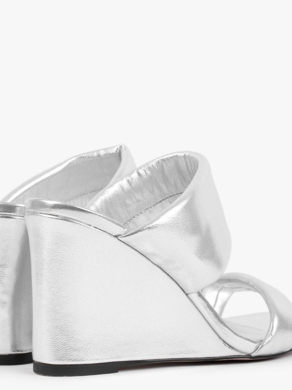 Selegant Silver Leather Wedge Mules