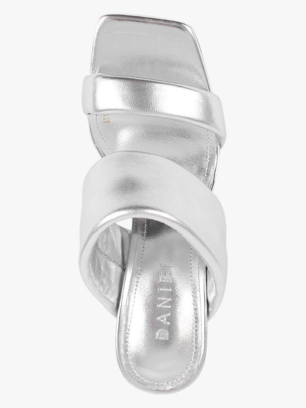Selegant Silver Leather Wedge Mules