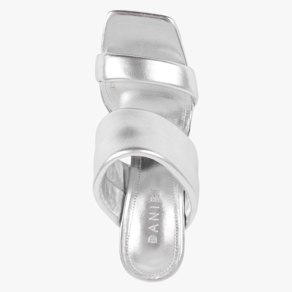 Selegant Silver Leather Wedge Mules
