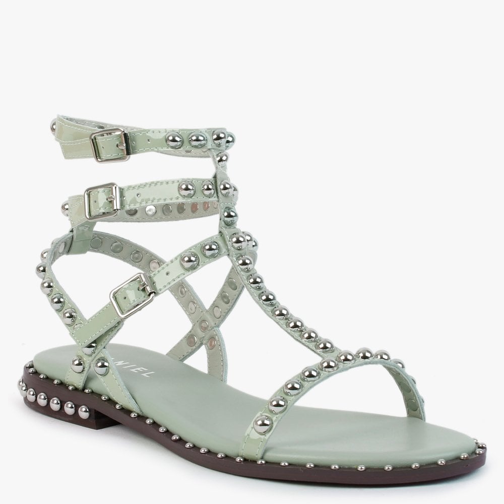 Eternal Green Patent Leather Studded Gladiator Sandals