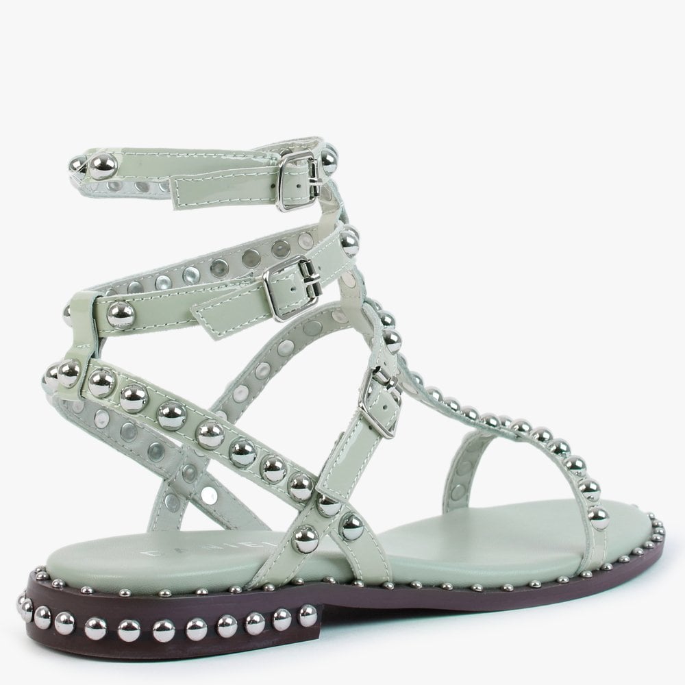 Eternal Green Patent Leather Studded Gladiator Sandals