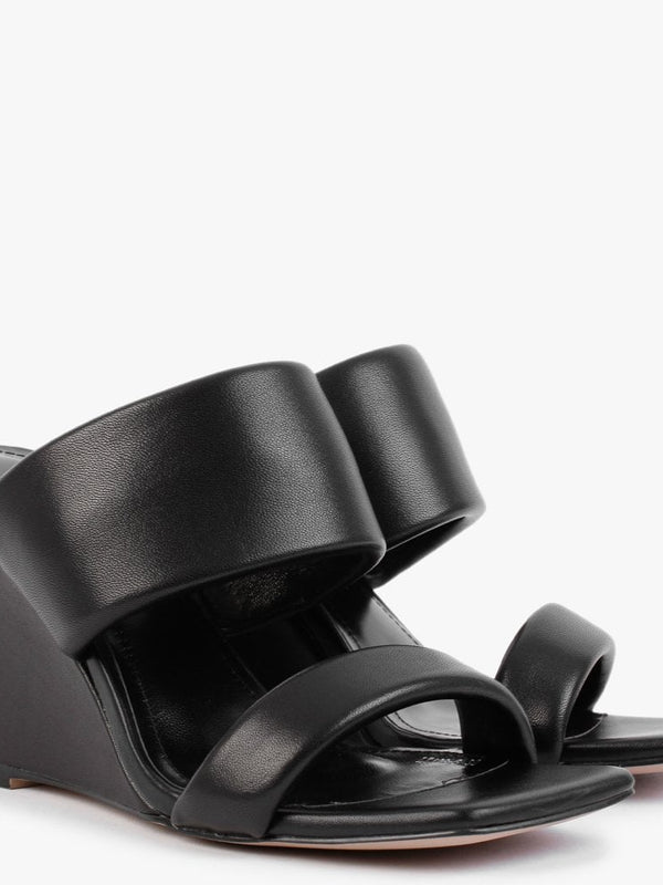Selegant Black Leather Wedge Sandals