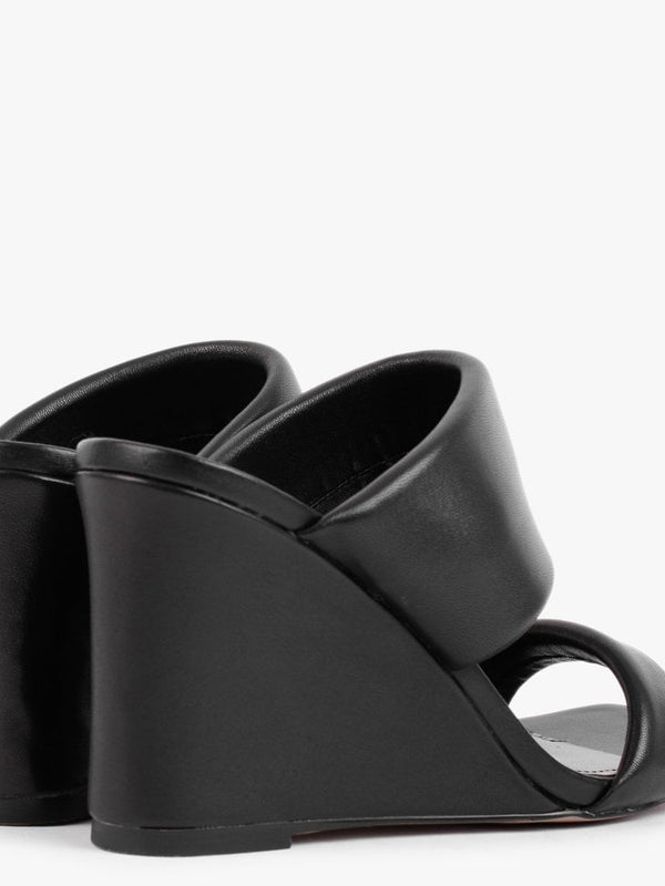 Selegant Black Leather Wedge Sandals