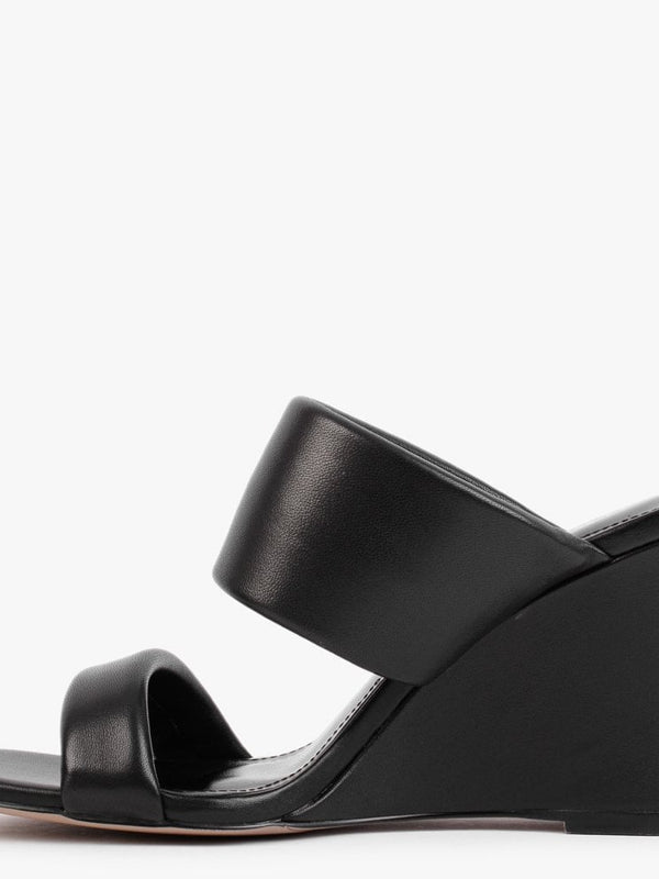 Selegant Black Leather Wedge Sandals