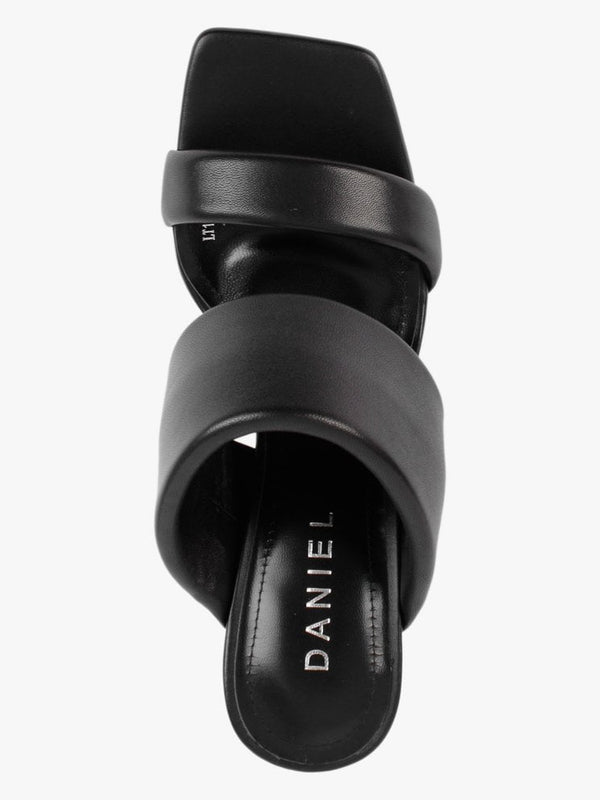 Selegant Black Leather Wedge Sandals