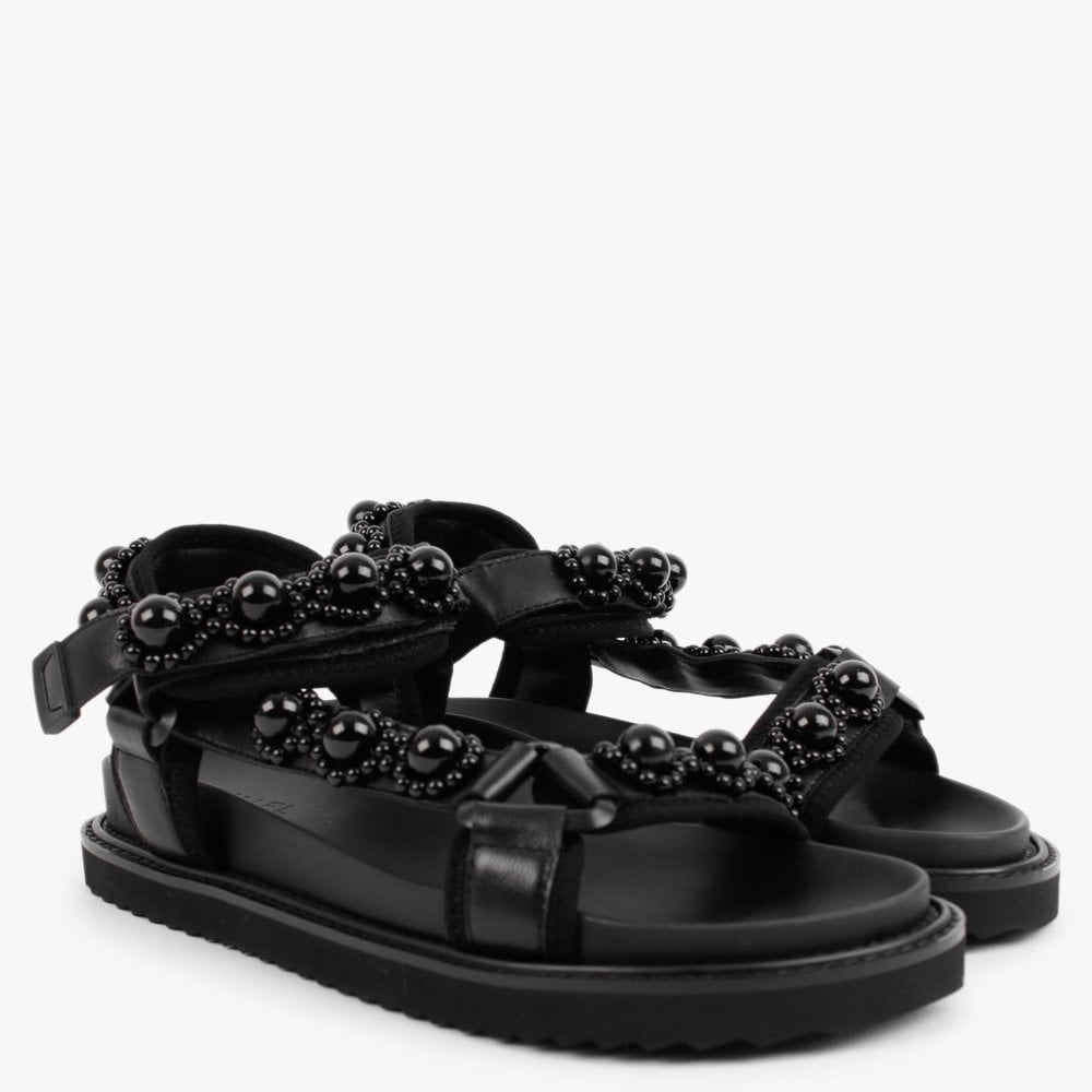 Searl Black Leather Embellished Sandals